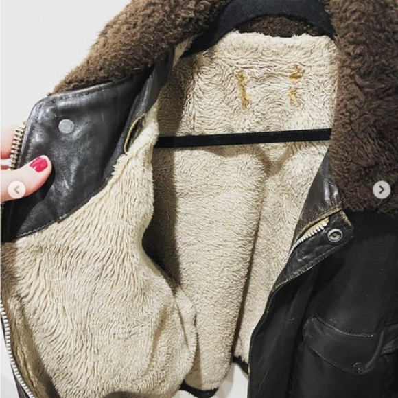 Vintage 80’s Schott Sherpa/ Leather Bomber Jacket - Fits Men’s Large - Picture 4 of 5